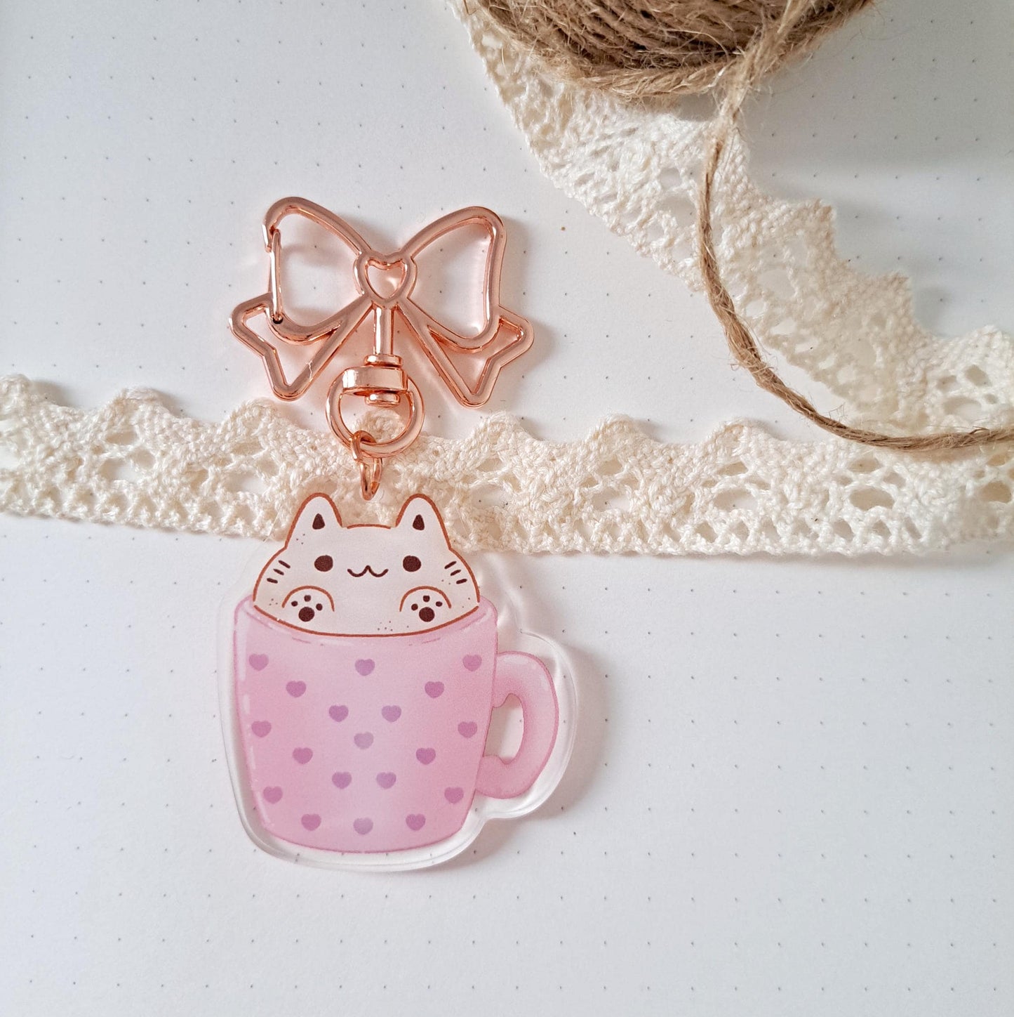 Kawaii Coffee Lover Cappucino Cat Latte Art Acrylic Keychain