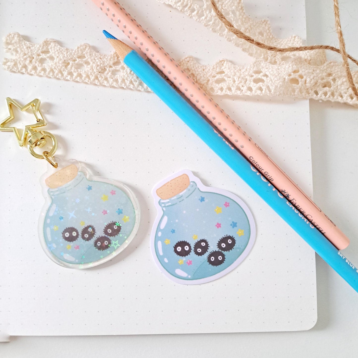Soot Sprites Studio Ghibli Fanart Glitter Keychain