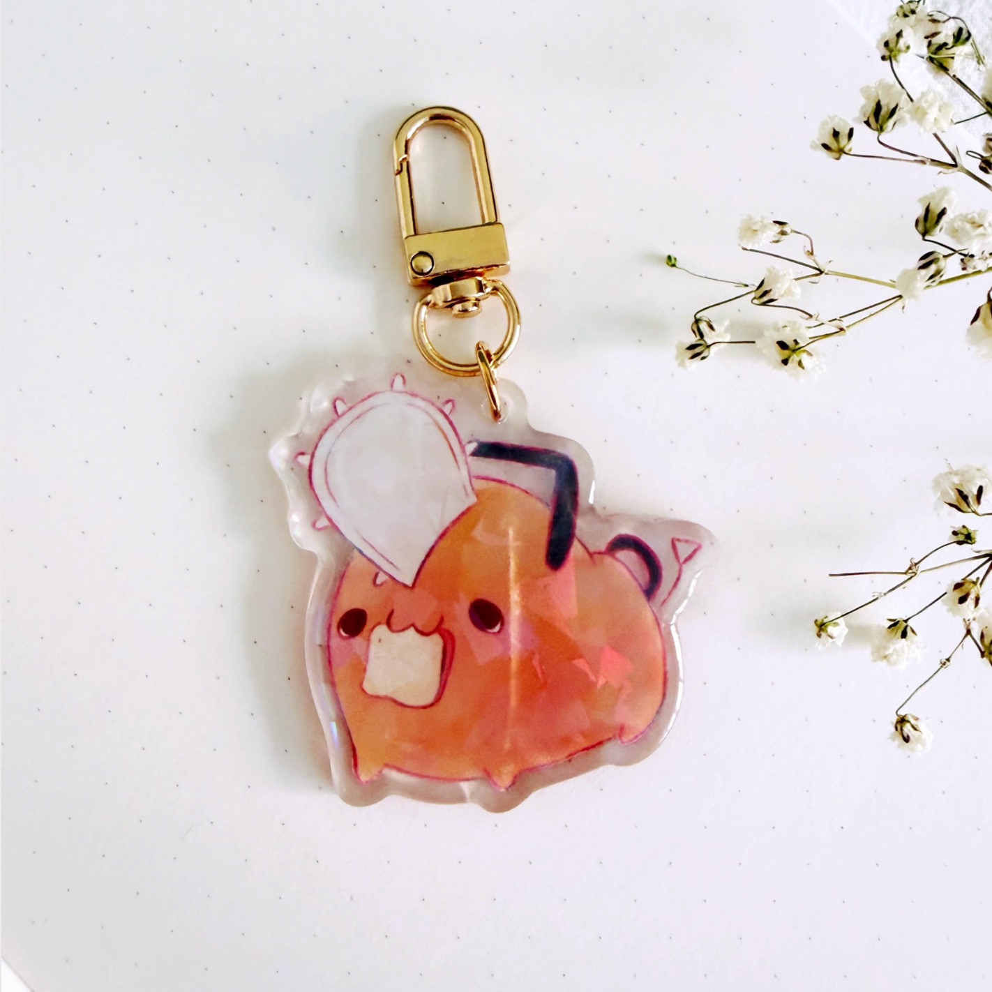 Pochita from Chainsaw Man Epoxy Holographic Keychain