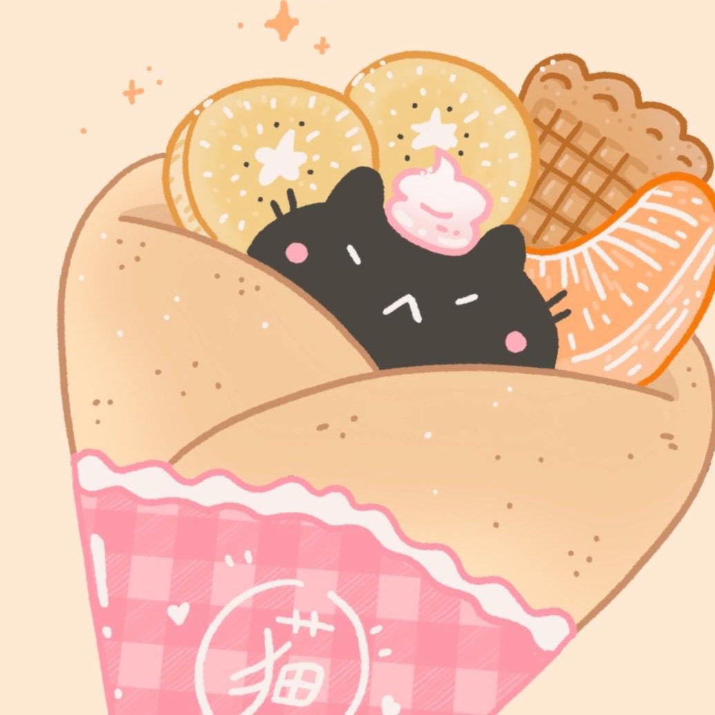 Kawaii Black Cat in a Crepes Illustration Art Print