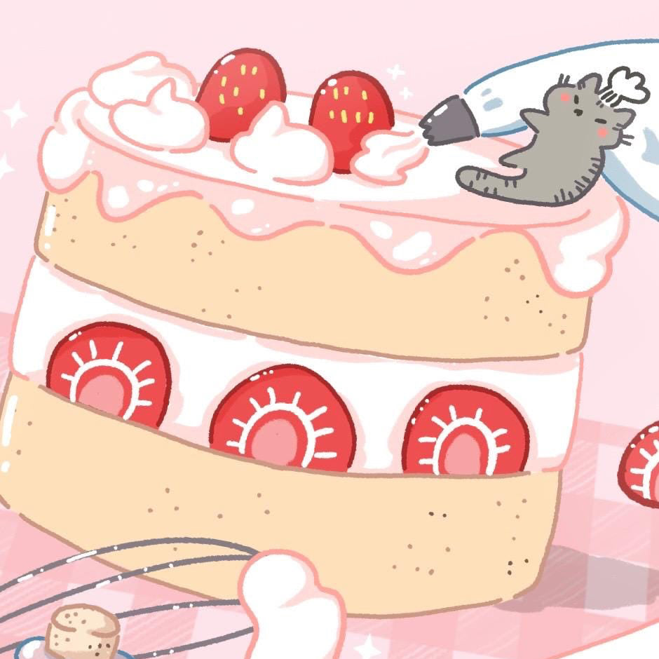 Strawberry cake Kawaii Cats Illustration Art Print
