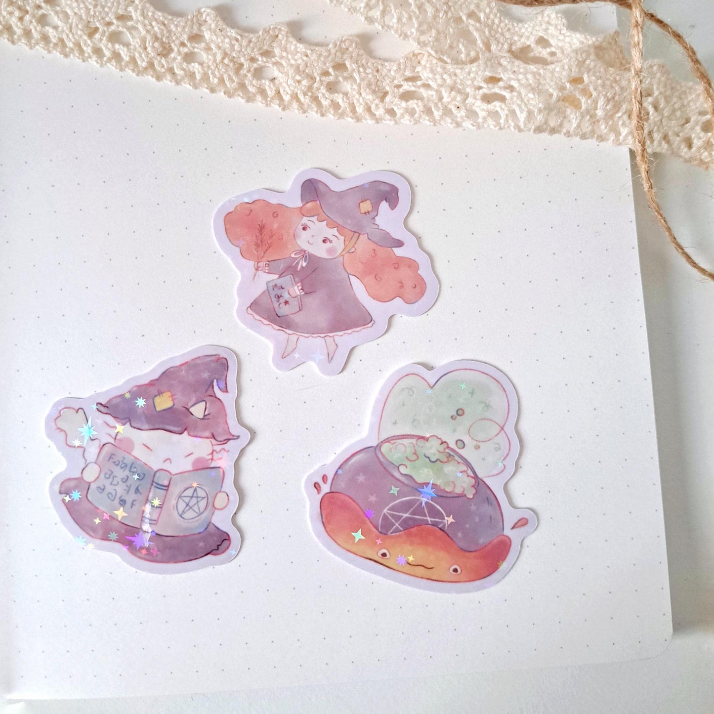 Witchy Cute Holographic Vynil Stickers Holographic (single or set)