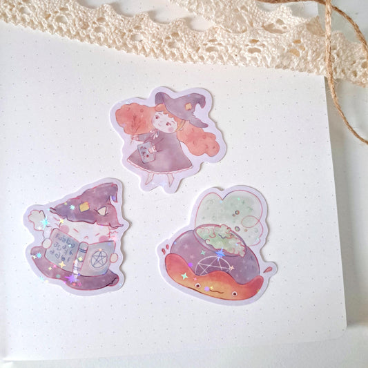 Witchy Cute Holographic Vynil Stickers Holographic (single or set)