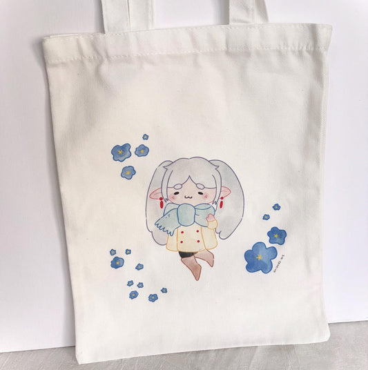 Frieren Chibi Anime Fanart Canvas Tote Bag