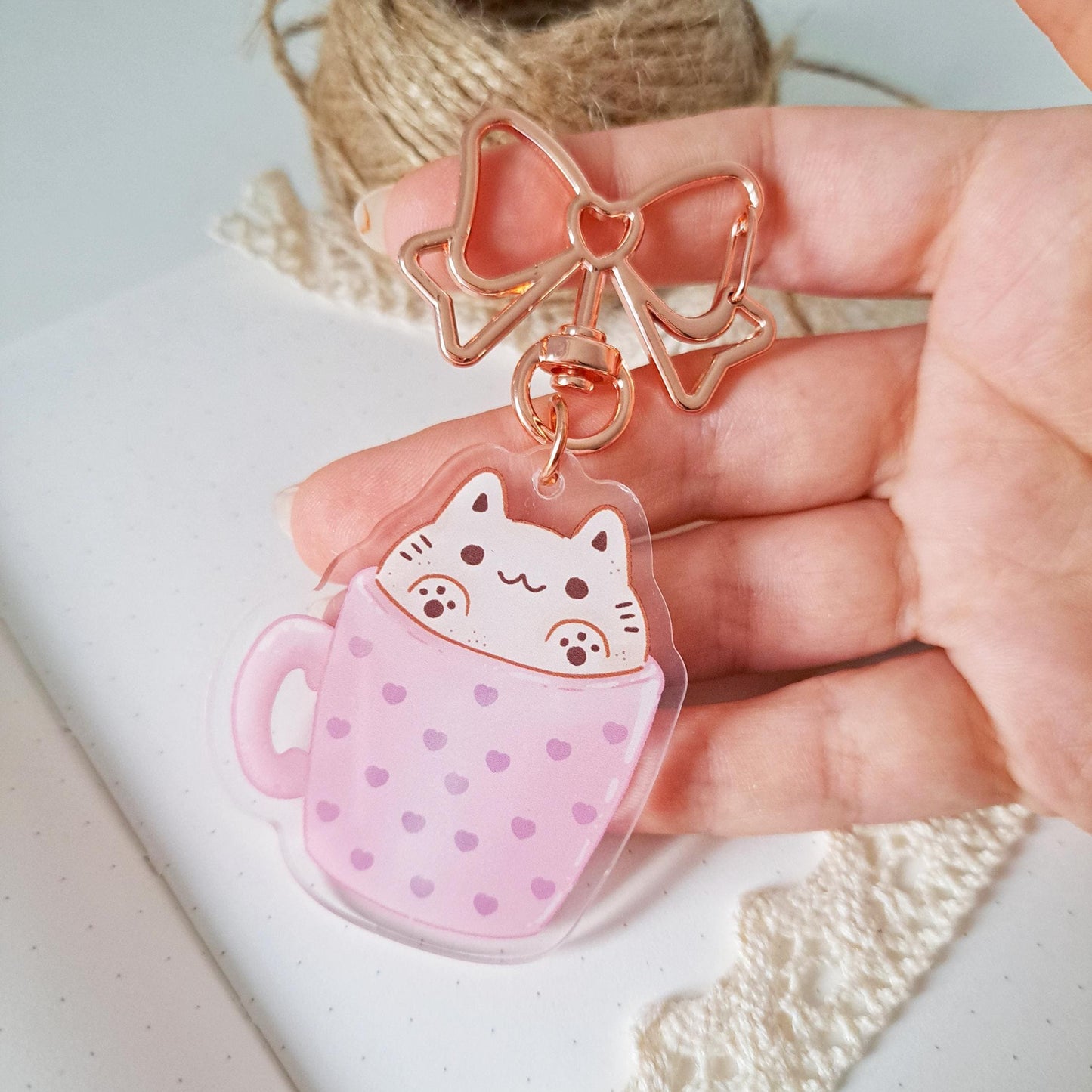 Kawaii Coffee Lover Cappucino Cat Latte Art Acrylic Keychain