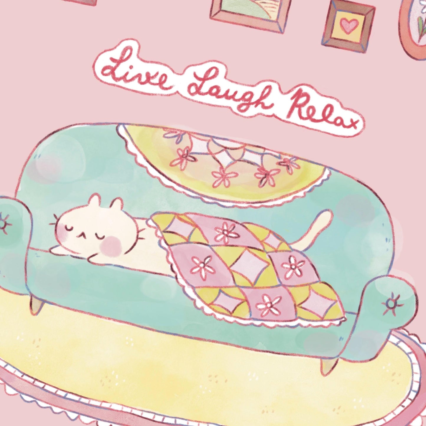 Couch potato Cat Kawaii Illustration Art Print