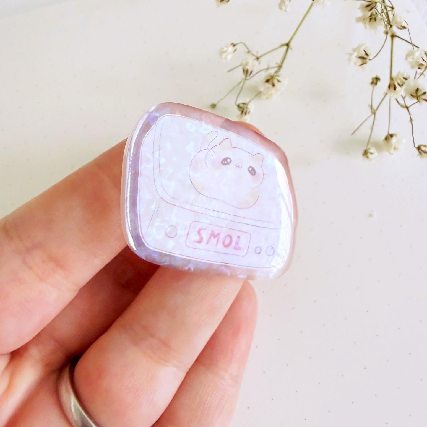 Kawaii Cute Smol Cat Epoxy Holographic Acrylic Pin Badge