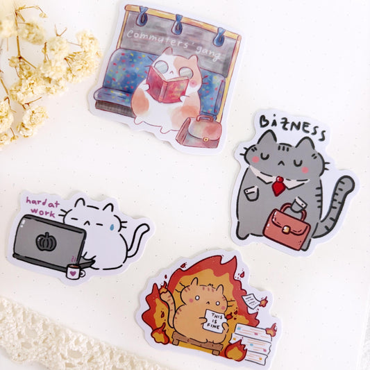 Cute Cats Office Corporate Funny Vinyl Stickers (single or set)