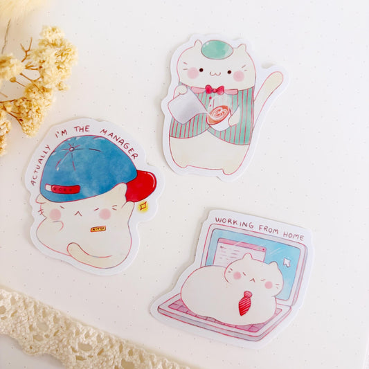 Cute Cat Office Corporate Vinyl Stickers (single or set)