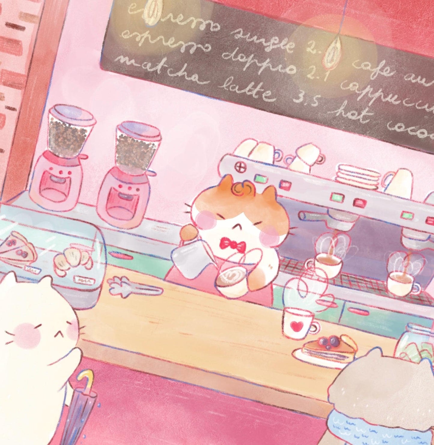 Kawaii Cat Barista Illustration Art Print