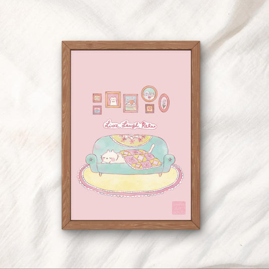 Couch potato Cat Kawaii Illustration Art Print
