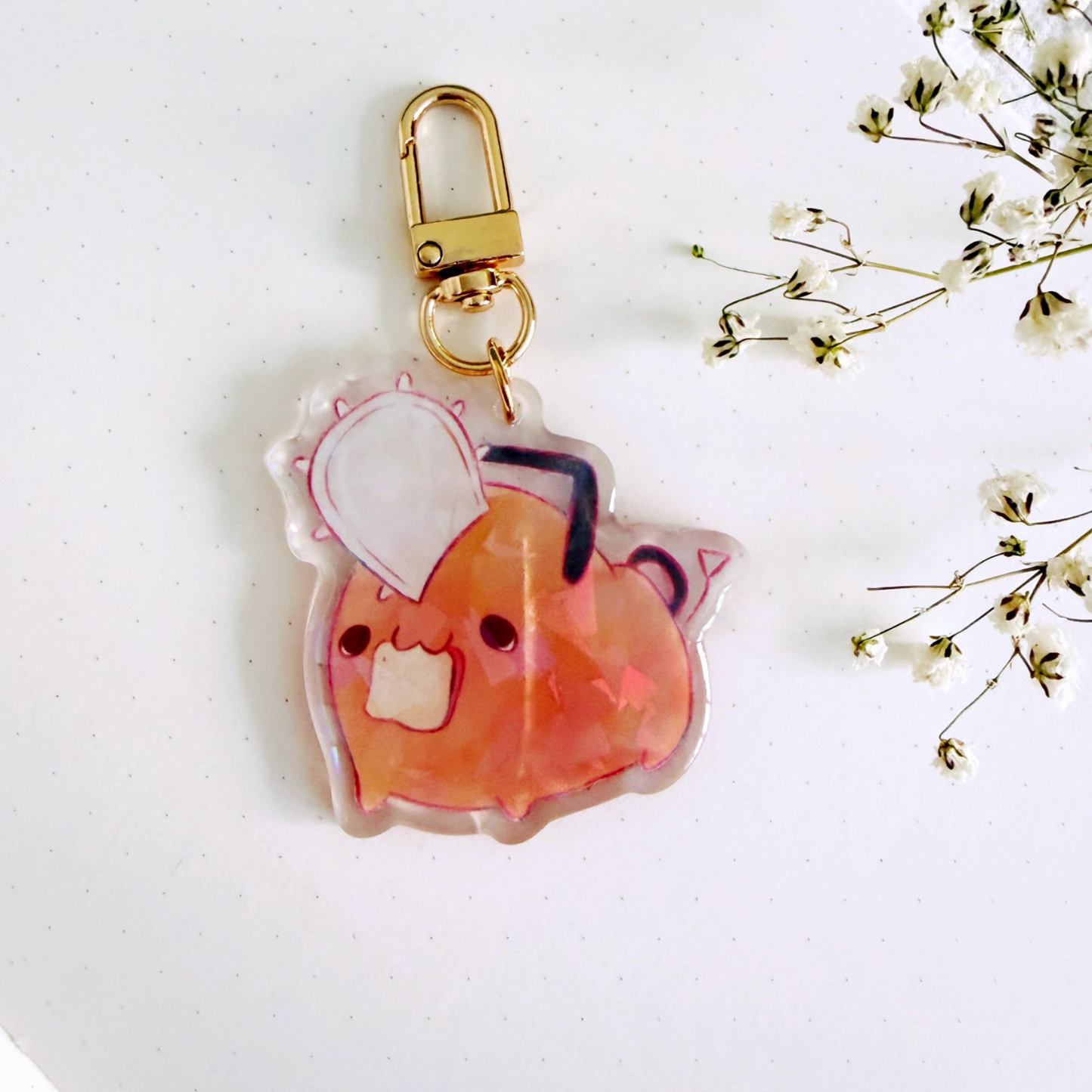 Pochita from Chainsaw Man Epoxy Holographic Keychain
