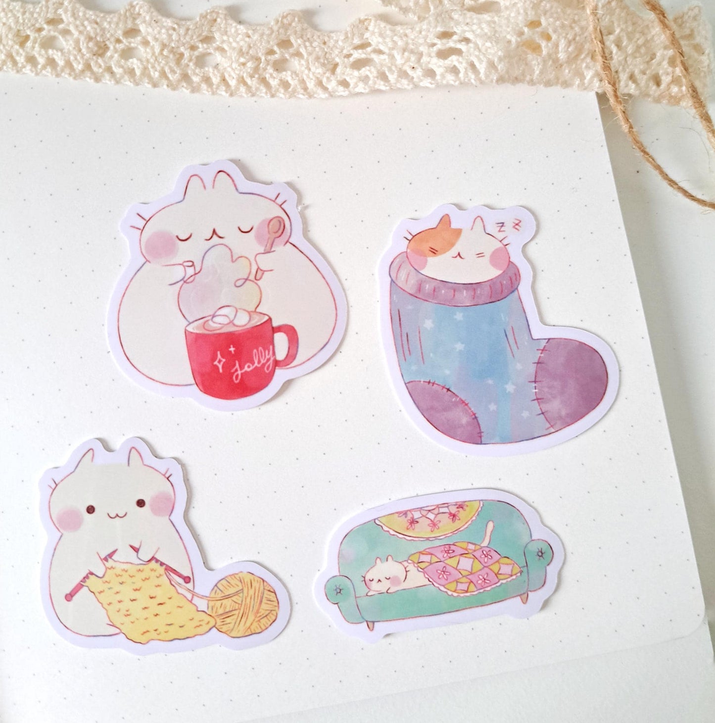 Cozy Cute Cat Vinyl Stickers (single or set)