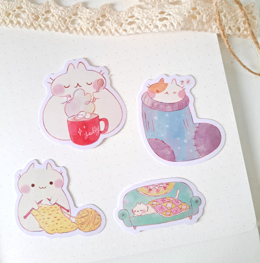 Cozy Cute Cat Vinyl Stickers (single or set)