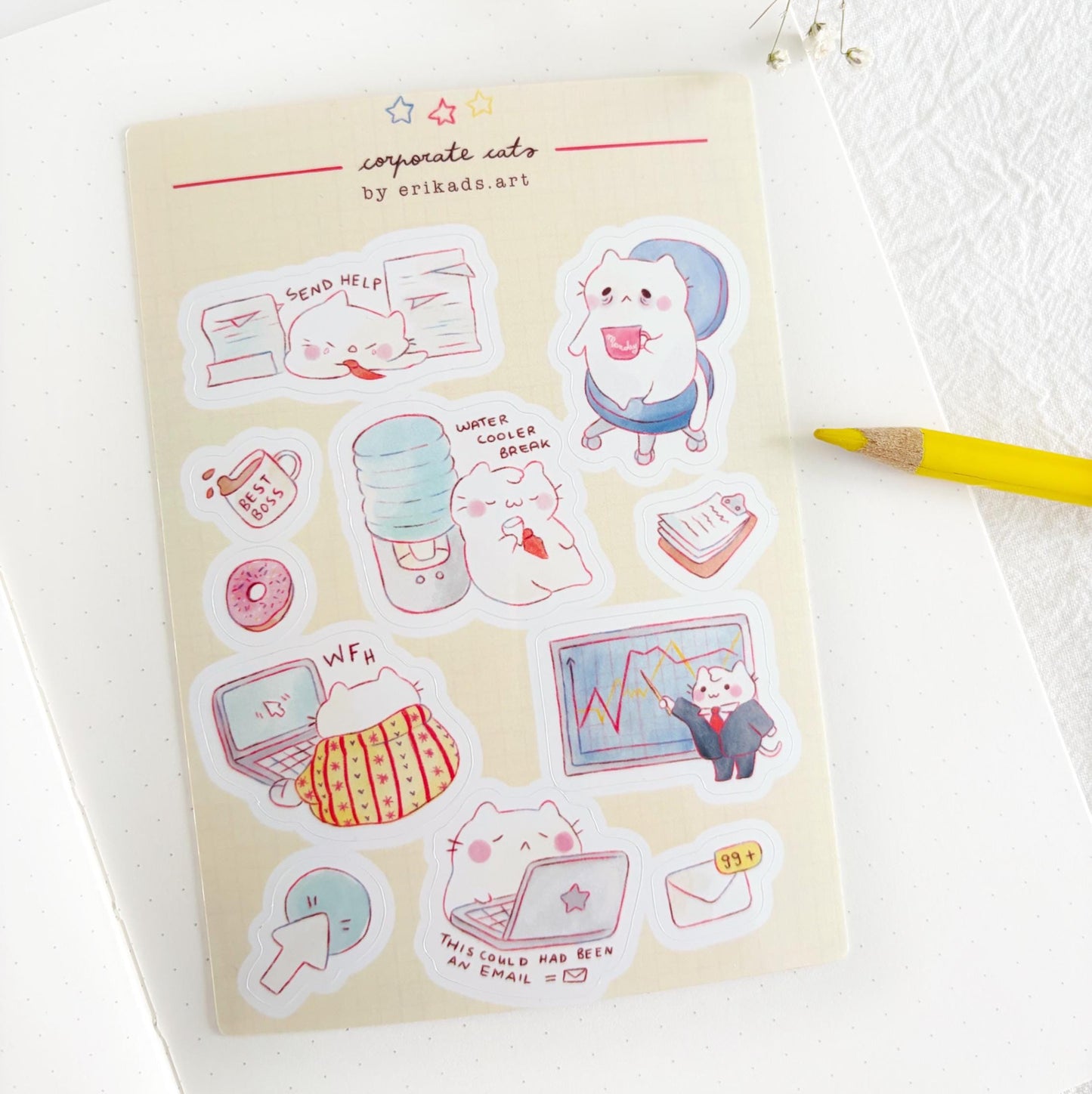 Cute Cat Funny Corporate Office Meme Vinyl Sticker Sheet